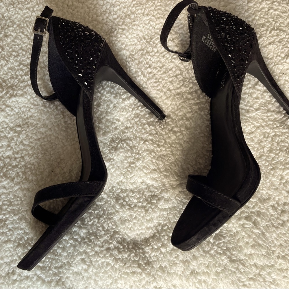 NEW Nine West black suede with rhinestone high heel sandal